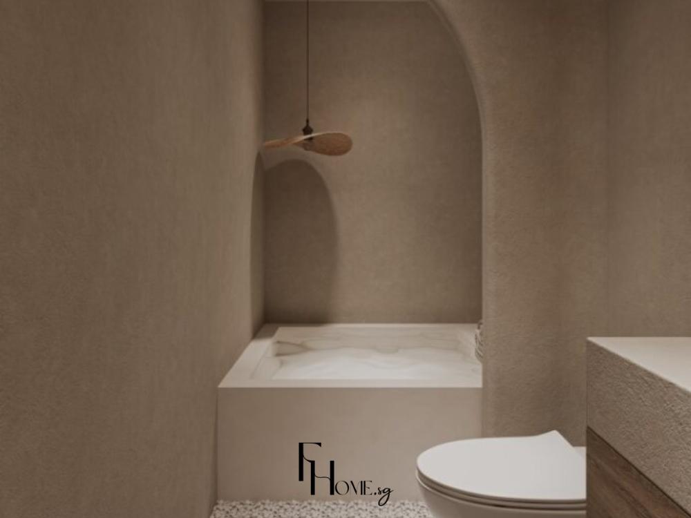 Phòng vệ sinh chung cư 100m² với tông màu xám trắng chủ đạo