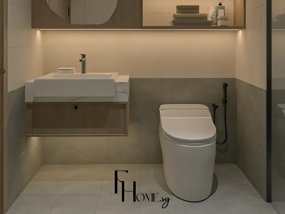 phòng tắm với ga màu trăng sạch sẽ