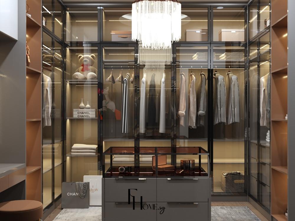 Phòng thay đồ Luxury với tủ để đồ âm tường cao cấp