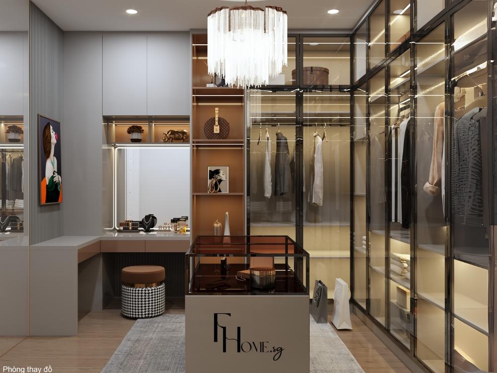Phòng thay đồ nhà phố với tủ âm tường tối ưu không gian
