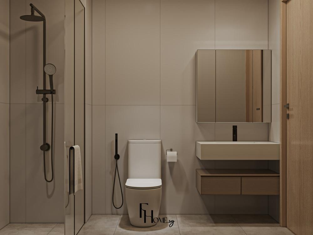 Phòng vệ sinh Phong Cách tối giản với tông màu gạch trắng sang trọng