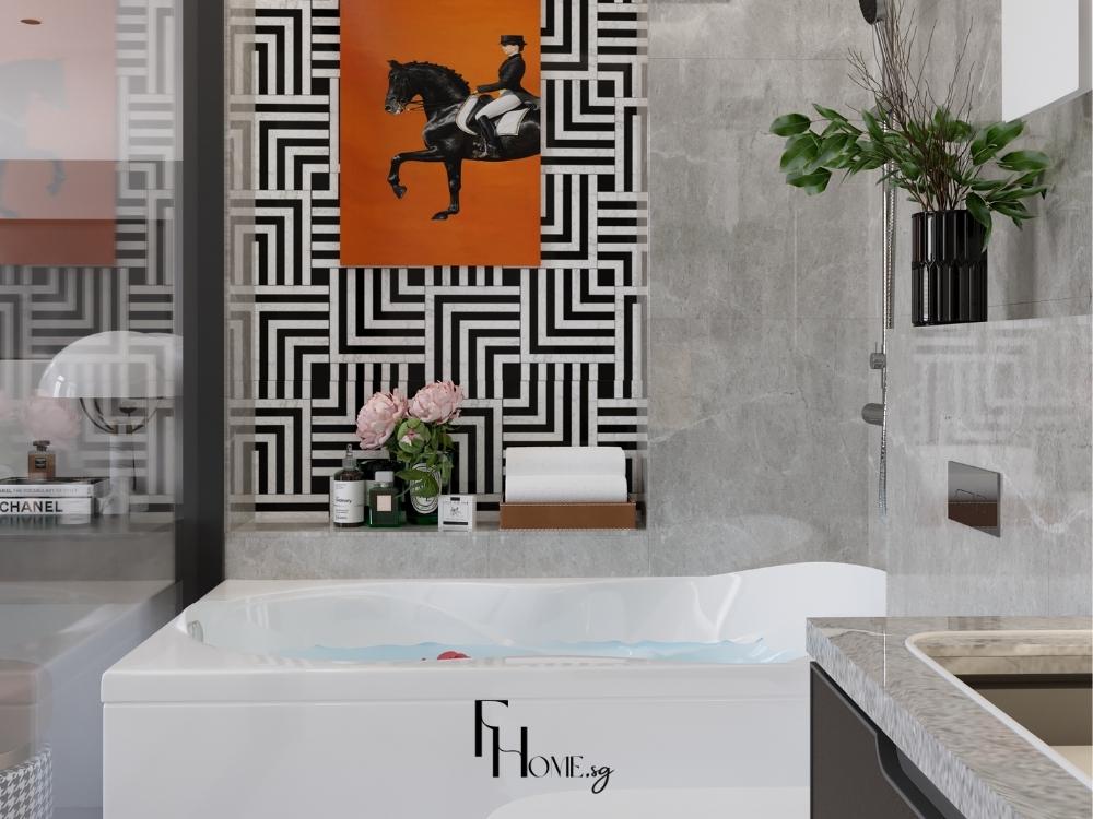 Phòng vệ sinh nhà phố 4 tầng phong cách Hiện đại, thiết kế với bồn tắm lớn