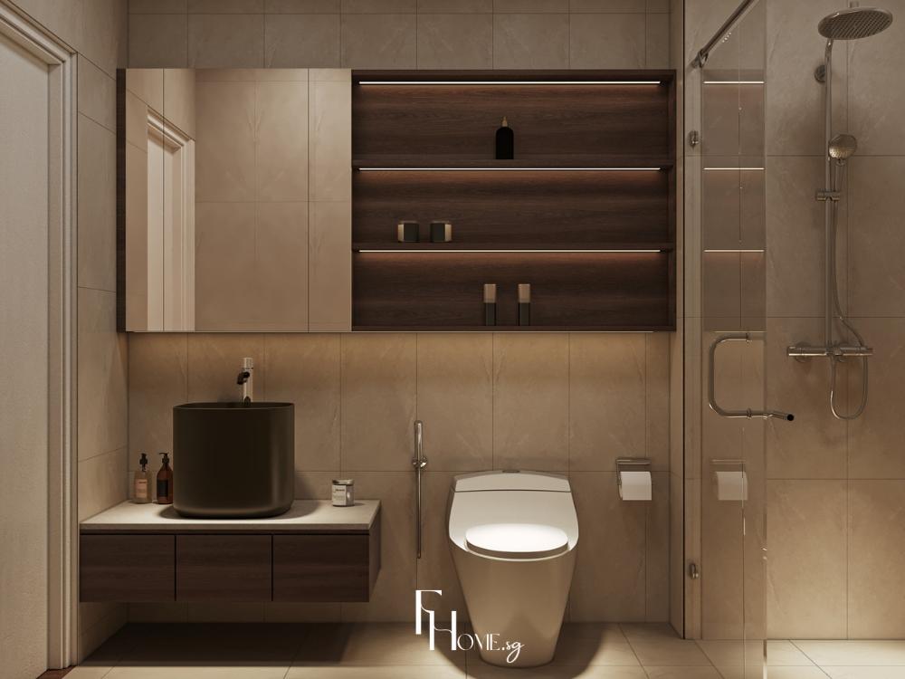 Phòng vệ sinh theo phong cách Zen chung cư 2 phòng ngủ 70m2