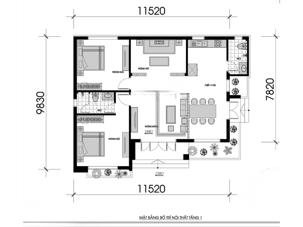 Sưu tầm - Bản vẽ mặt bằng nhà phố 1 tầng 90m2