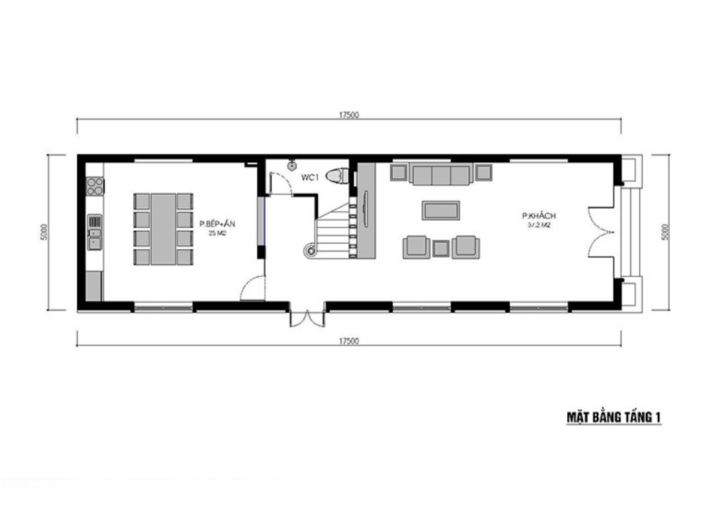 Sưu tầm - Bản vẽ mặt bằng tầng 1 (tầng trệt) nhà phố 3 tầng 90m2