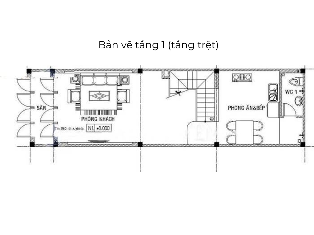Sưu tầm - Bản vẽ mặt bằng nội thất tầng 1 (tầng trệt) nhà phố 1 tầng 4x10m