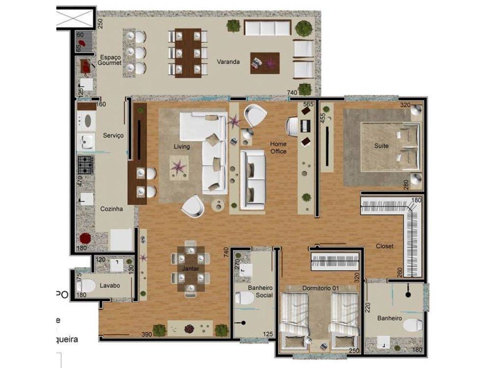 Mặt bằng căn hộ chung cư 105m2 với 2 phòng ngủ