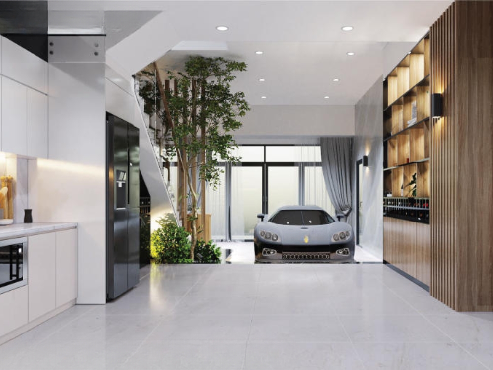 Phối cảnh garage liền bếp