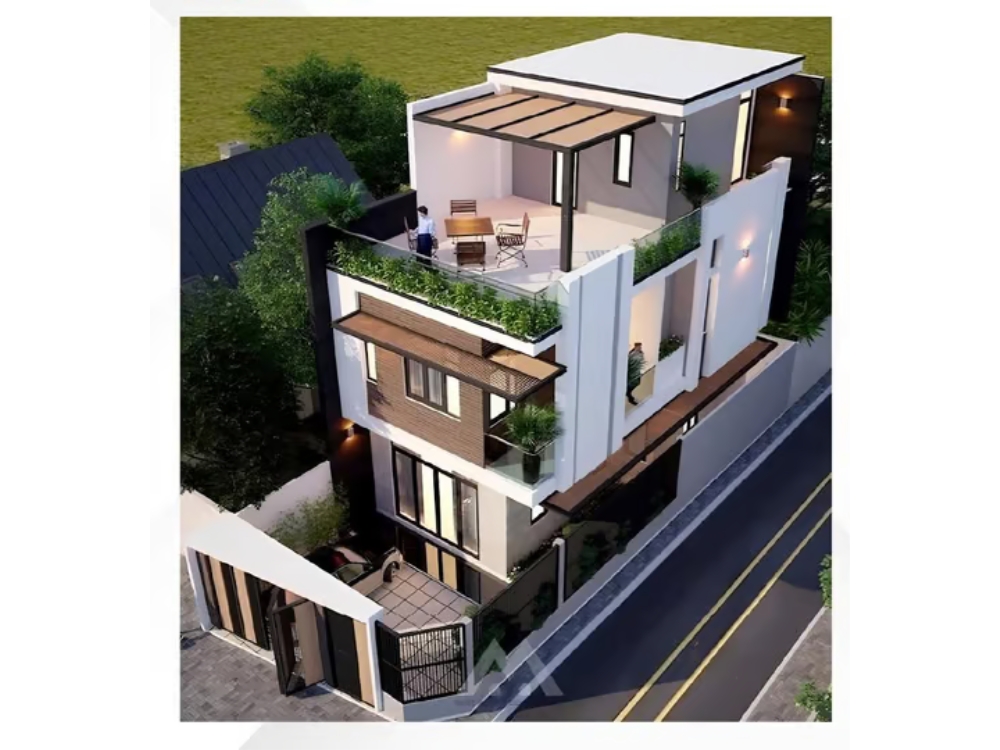 Phối cảnh tầng tum nhà phố 3 tầng 16x5