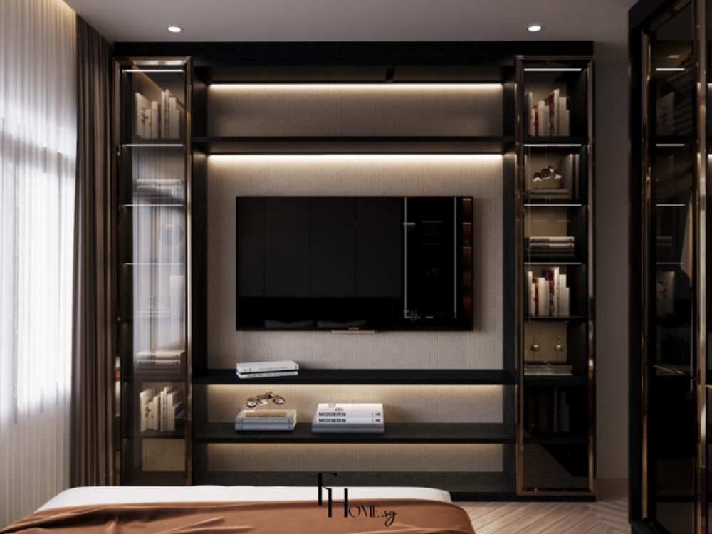 Thiết kế phòng ngủ master với tông màu trắng đen sang trọng