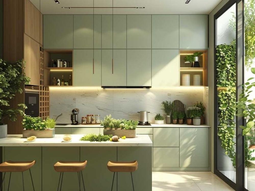 Tận dụng ánh sáng tự nhiên và cây xanh – Tạo không gian bếp sáng sủa, thoáng đãng và gần gũi với thiên nhiên