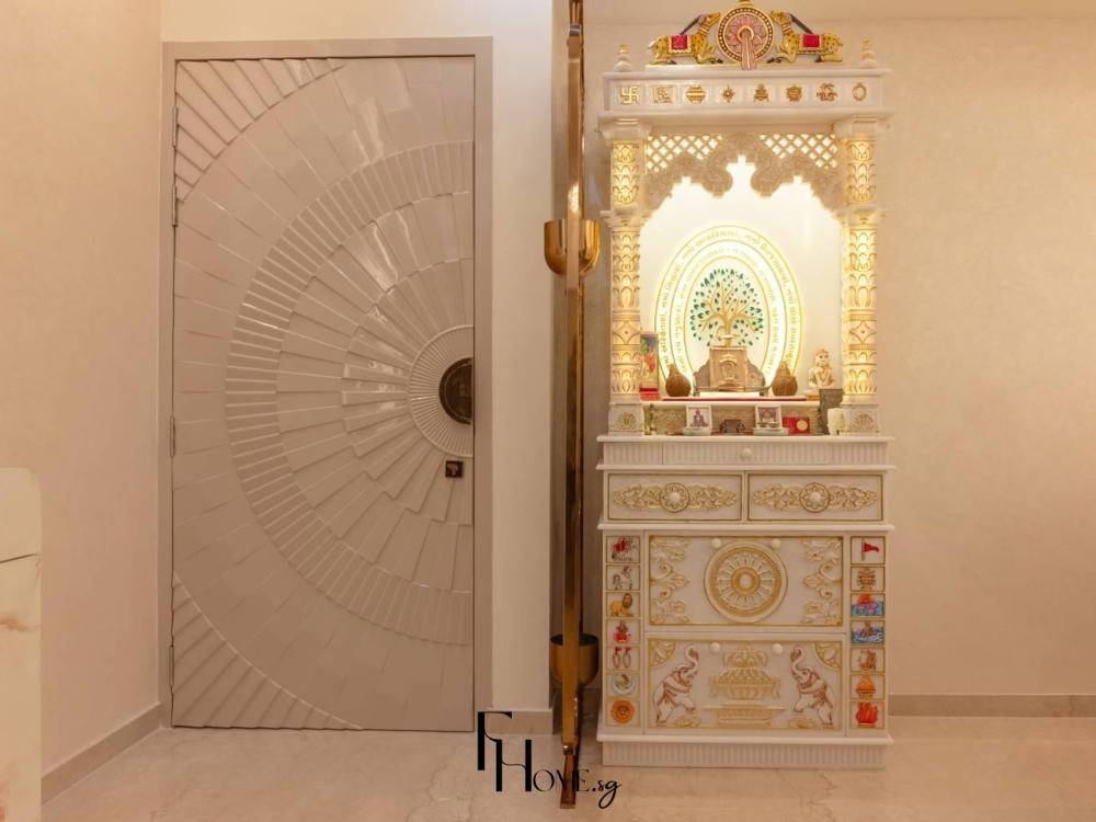 Thi công nội thất phòng thờ theo nguyên tắc phong thủy, xác định hướng tốt, vị trí trang nghiêm và kích thước hợp lý
