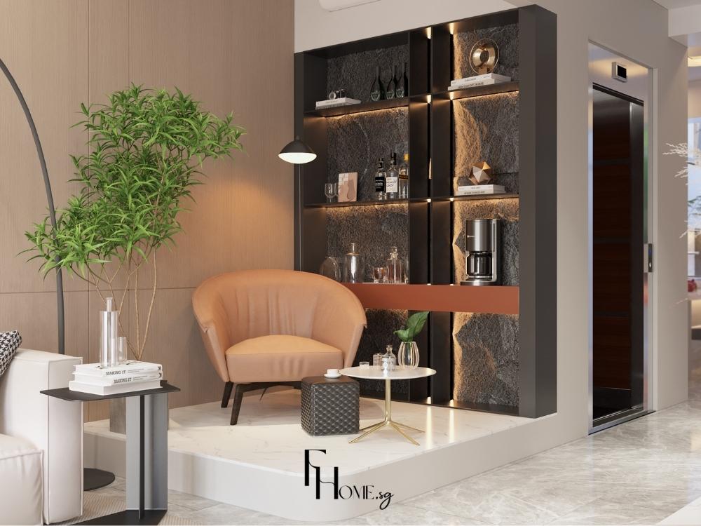 Thiết Kế Nội Thất Nhà Phố 2 Tầng 100m2 với phòng khách rộng rãi, thiết kế mở