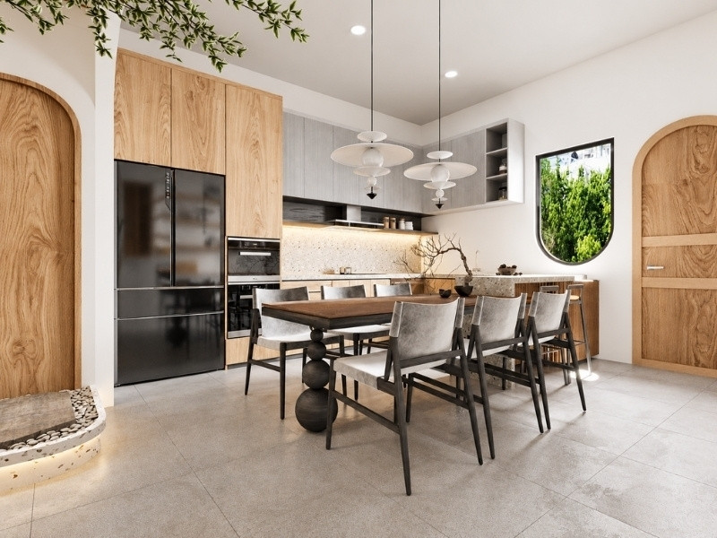 Thiết kế bếp ăn nhà phố 2 tầng phong cách Wabi Sabi