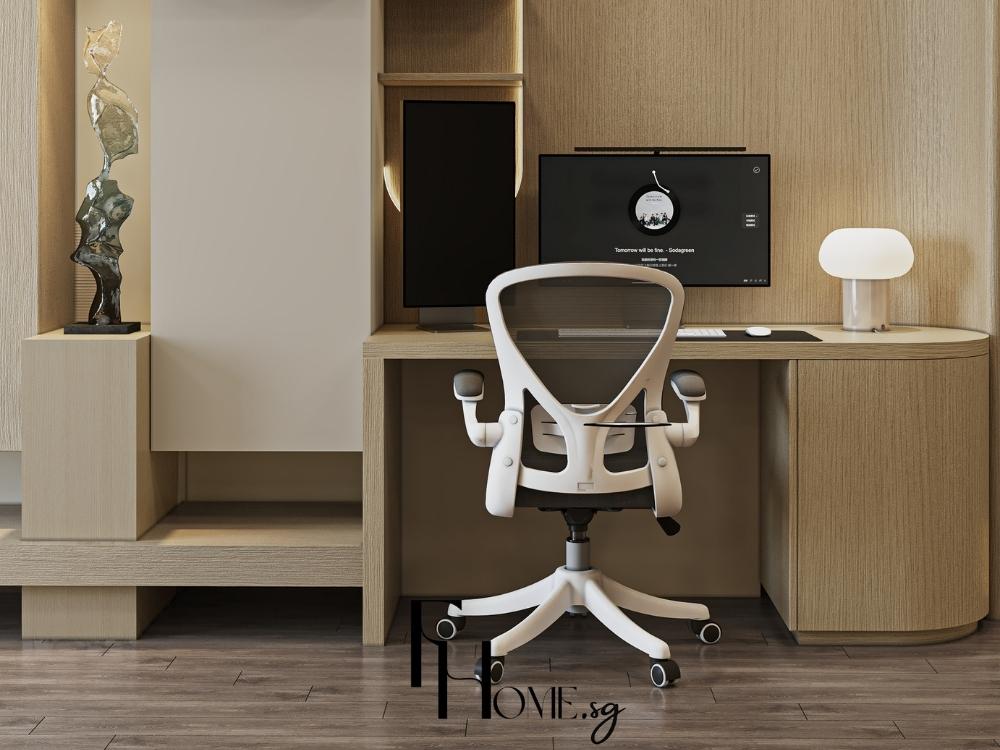 Thiết kế góc làm việc tối giản nhưng đầy đủ tiện nghi, phù hợp với xu hướng làm việc hybrid hiện đại