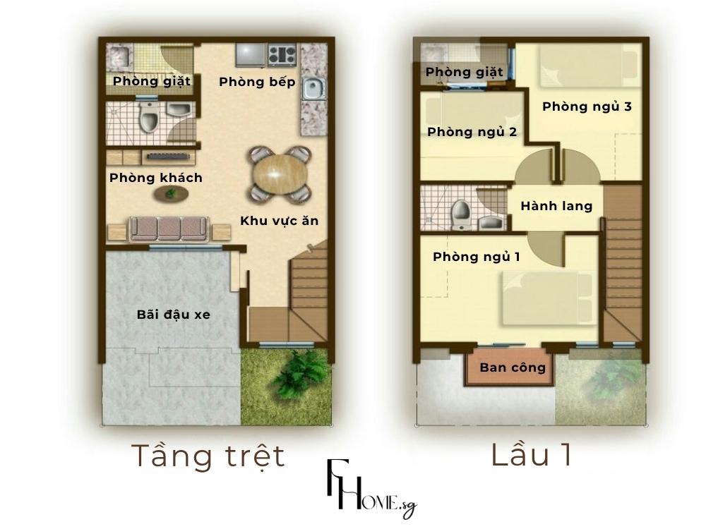 Thiết kế nhà phố 2 tầng là giải pháp không gian tối ưu cho gia đình trẻ, tập trung vào việc kết nối các khu vực sinh hoạt