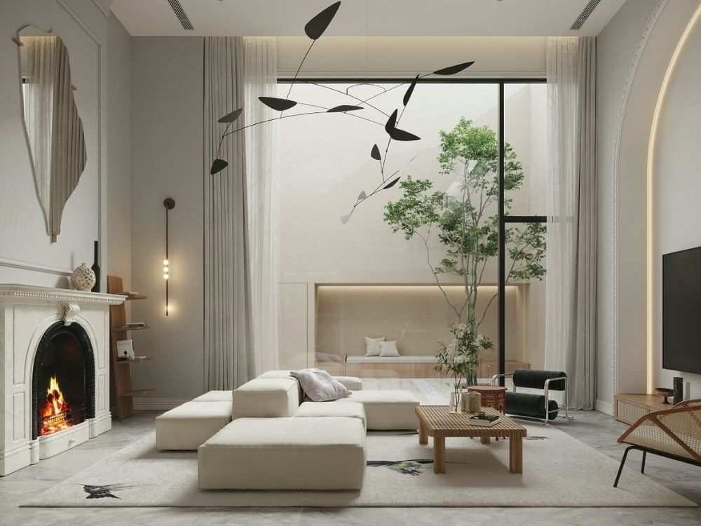 Thiết kế nhà phố nhỏ đèn âm trần kết hợp ánh sáng tự nhiên từ cửa lớn