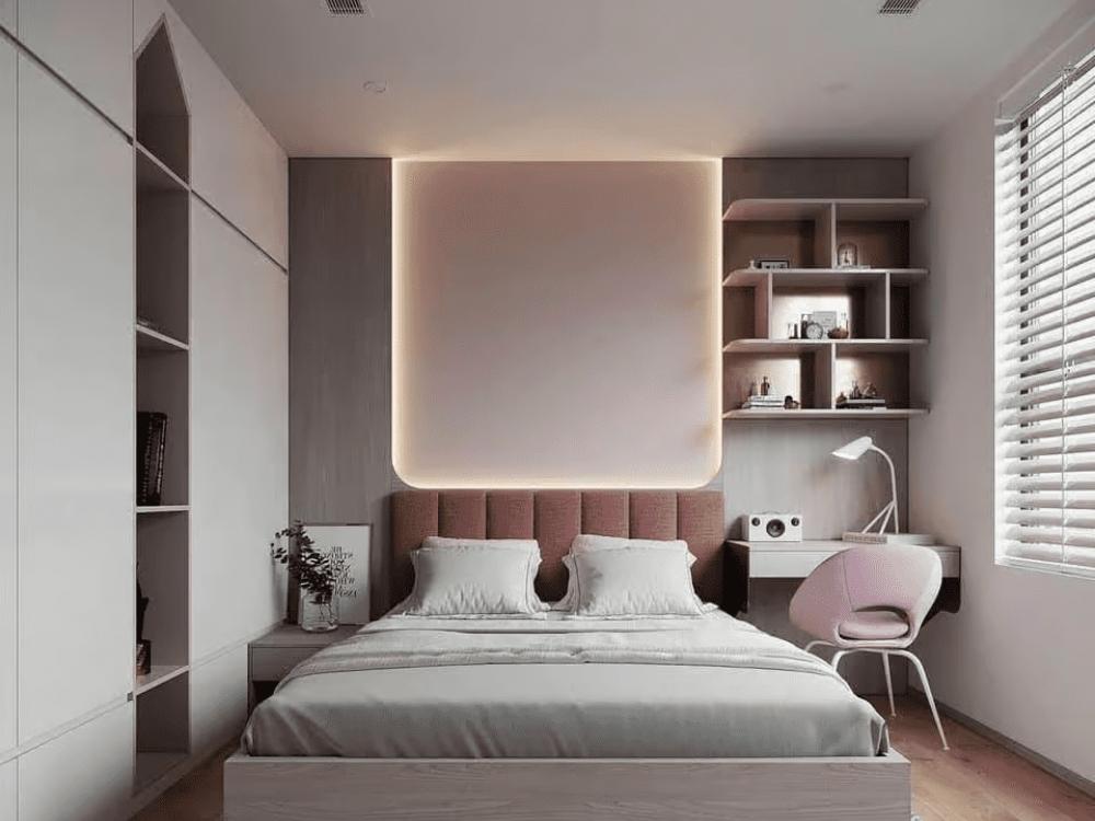 Thiết Kế Nội Thất Nhà Phố 2 Tầng phòng ngủ Phong Cách hiện đại với đèn leb trang trí