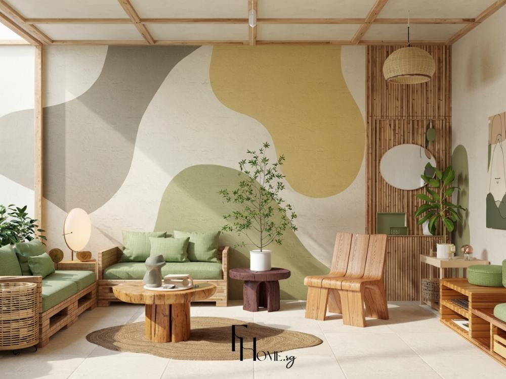 Thiết kế nội thất bền vững với vật liệu tự nhiên, màu sắc nhẹ nhàng, tạo không gian gần gũi với thiên nhiên