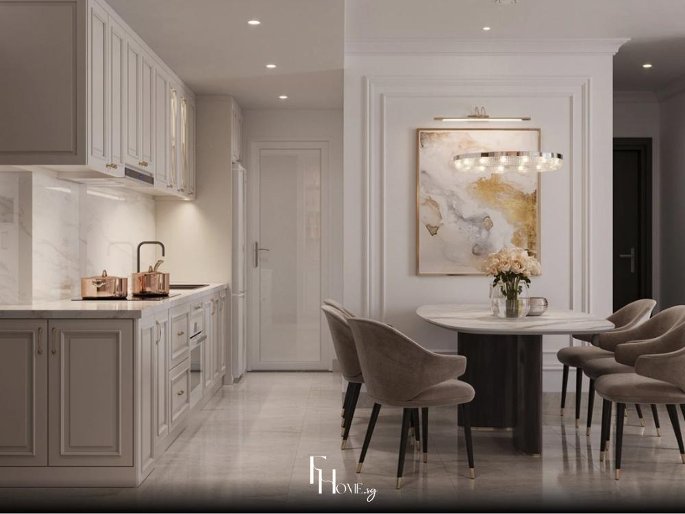 Thiết kế nội thất bếp phong cách cổ điển với sự kết hợp hài hòa giữa chi tiết cầu kỳ và bố cục tiện nghi