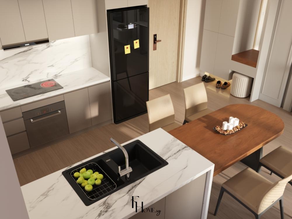 Thiết kế nội thất bếp phong cách hiện đại với bố trí hợp lý, lưu trữ thông minh