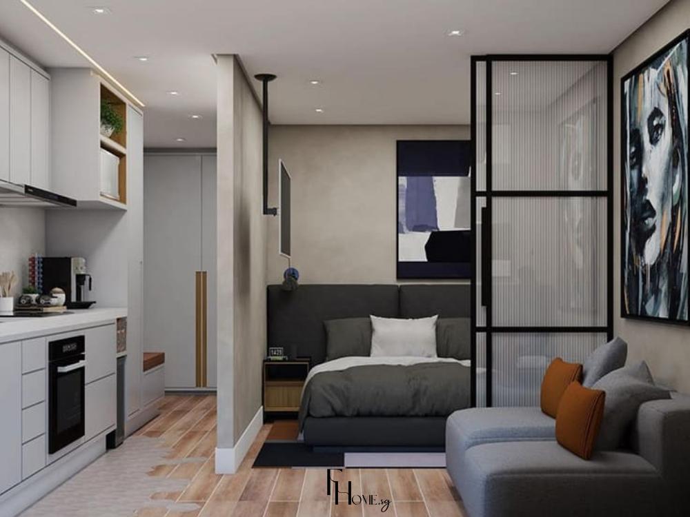 Thiết kế nội thất chung cư nhỏ 1 phòng ngủ có cửa trượt