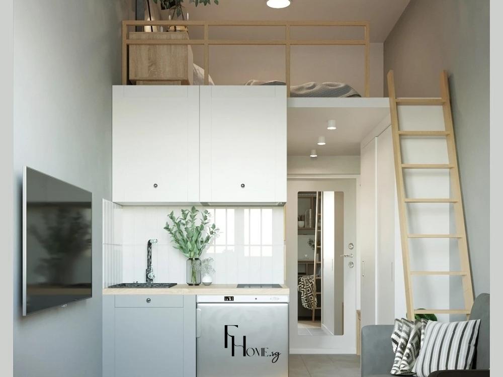 Căn Hộ Mini Có Gác Lửng tone trắng be