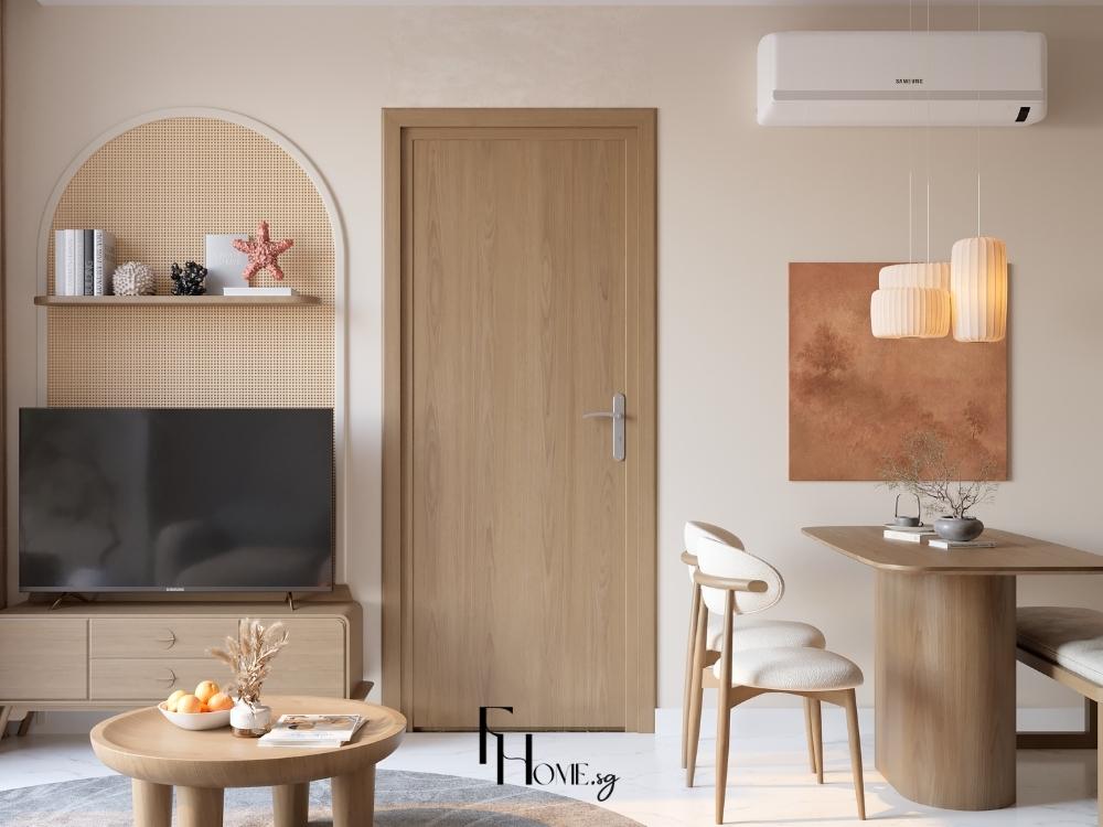 Thiết kế nội thất chung cư phòng bếp liên thông phong cách Japandi – Vinhomes Grand Park 