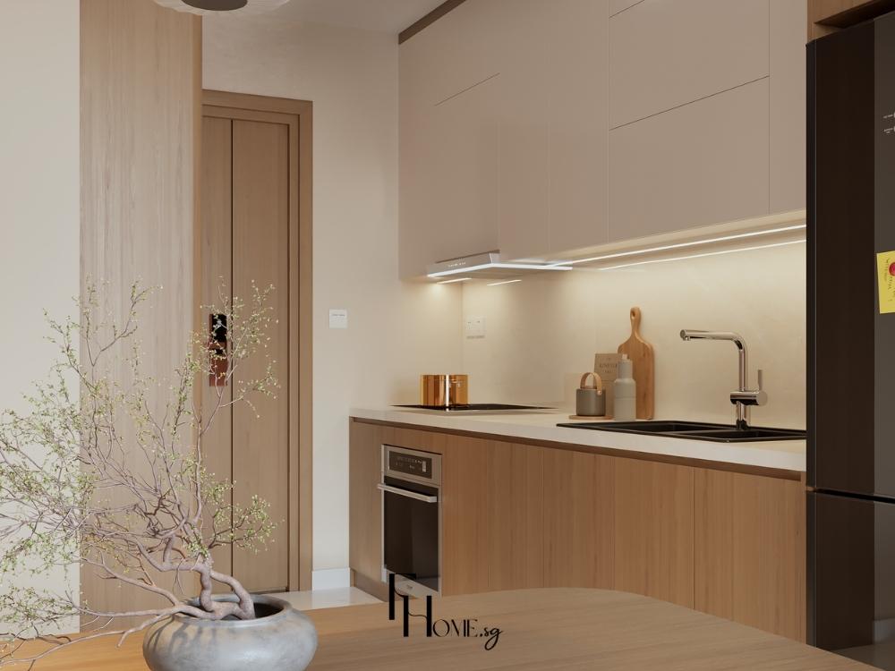 Thiết kế nội thất chung cư phòng bếp phong cách Japandi – Vinhomes Grand Park 