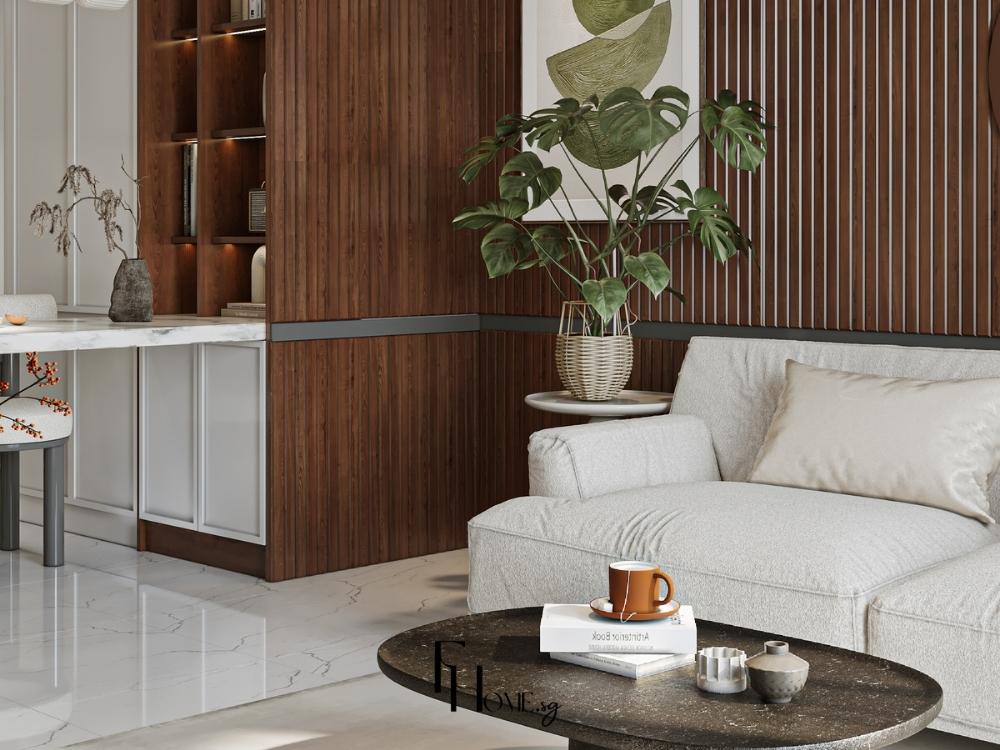 Thiết kế nội thất chung cư phòng khách kết hợp cây xanh phong cách Wabi Sabi – Vinhomes Grand Park