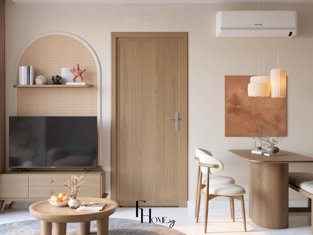 Thiết kế nội thất chung cư phòng khách liên thông bếp phong cách Japandi – Vinhomes Grand Park