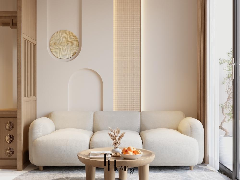 Thiết kế nội thất chung cư phòng khách phong cách Japandi – Vinhomes Grand Park