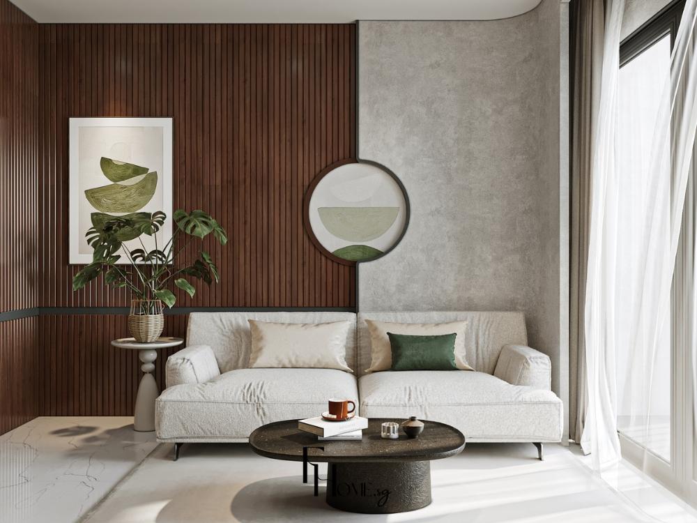 Thiết kế nội thất chung cư phòng khách phong cách Wabi Sabi – Vinhomes Grand Park