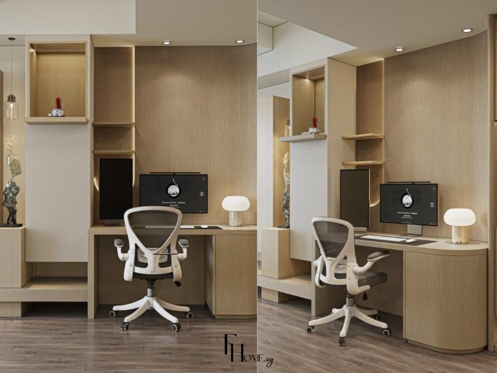 Thiết kế nội thất khu vực bàn làm việc phong cách Minimalism tập trung vào sự tối giản và tiện nghi
