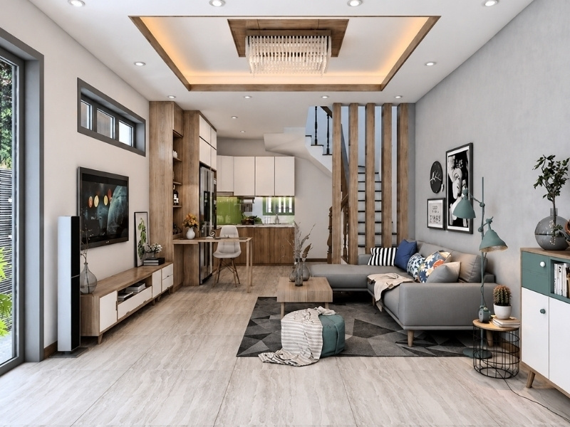 Thiết kế nội thất nhà phố 2 tầng chọn kích thước vừa vặn giải phóng lối đi