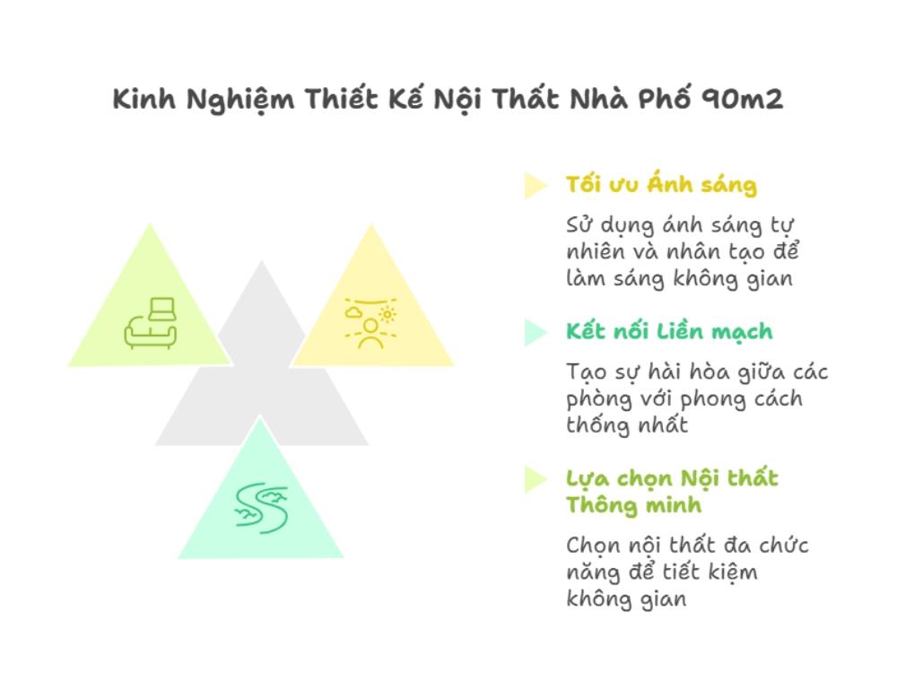 Thiết kế nội thất nhà phố 90m2 hiệu quả đòi hỏi kinh nghiệm trong việc cân bằng giữa thẩm mỹ và công năng