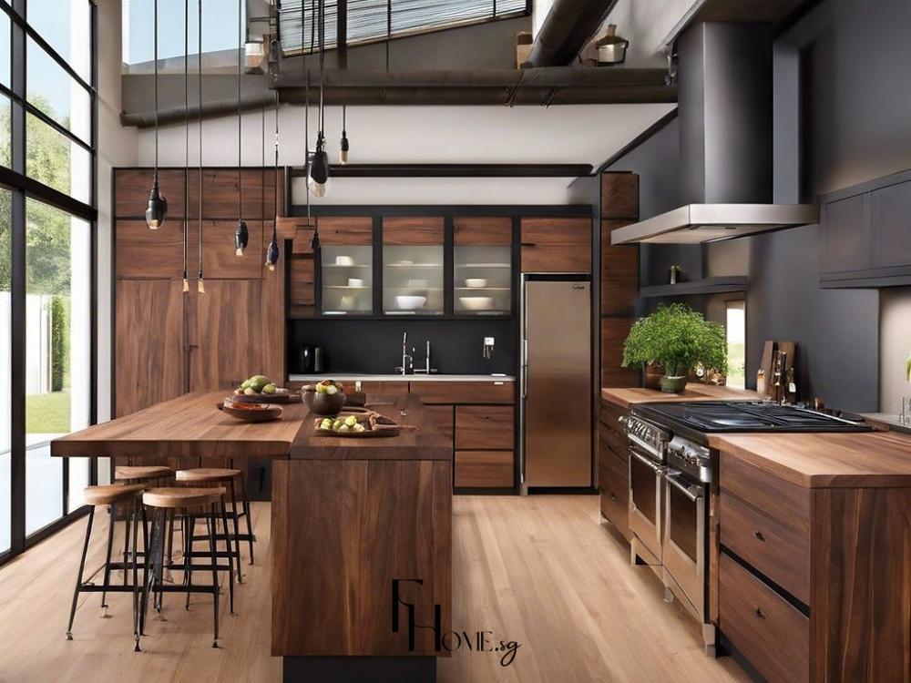 Thiết kế nội thất phòng bếp biệt thự cao cấp sử dụng gỗ óc chó mang vẻ sang trọng, ấm cúng và tinh tế