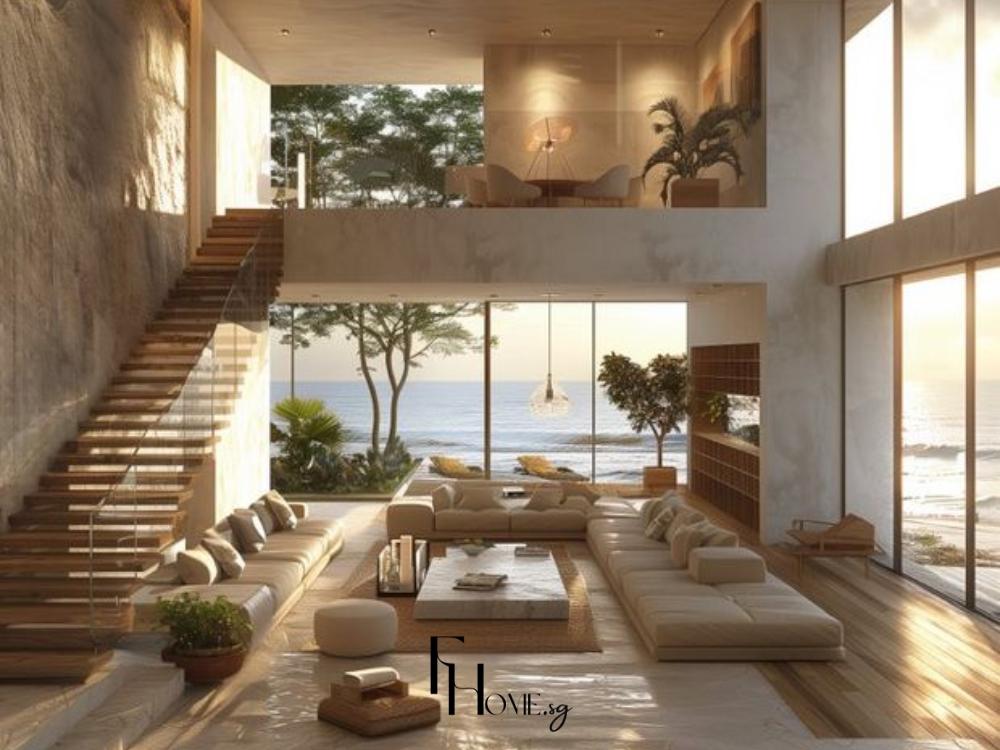 Thiết kế nội thất phòng khách biệt thự Địa Trung Hải mang vẻ mộc mạc, gần gũi thiên nhiên, tràn đầy ánh sáng và năng lượng