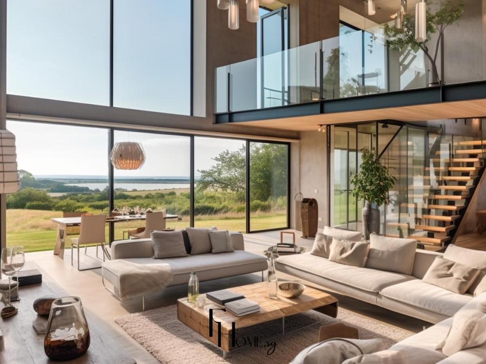 Thiết kế nội thất phòng khách biệt thự tỉ mỉ, tận dụng ánh sáng tự nhiên và vật liệu cao cấp