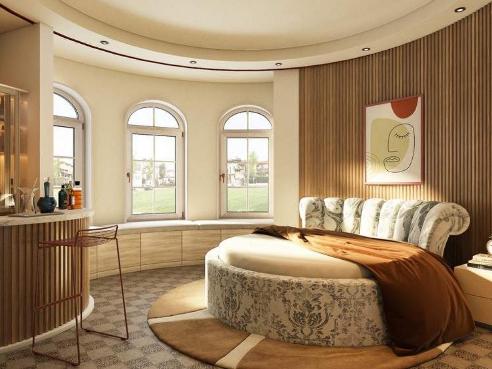 Thiết kế nội thất phòng ngủ 30m² với không gian rộng rãi như phòng khách sạn hạng sang, tạo điều kiện triển khai các ý tưởng thiết kế táo bạo