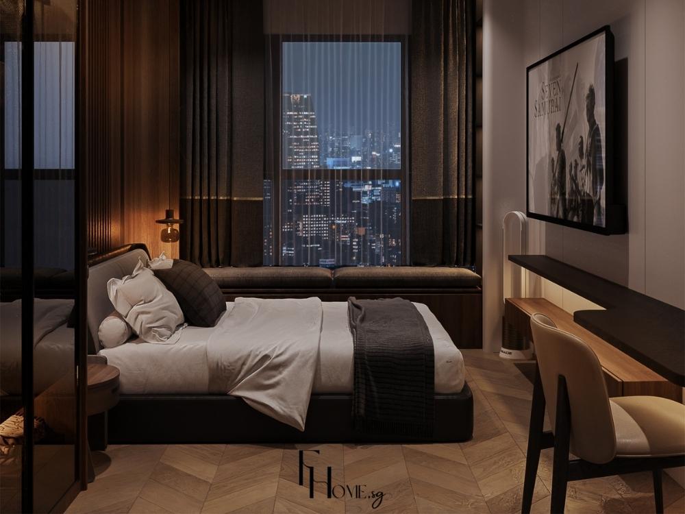 Thiết kế nội thất phòng ngủ 9m² kết hợp cửa sổ lớn tạo không gian thoáng đãng