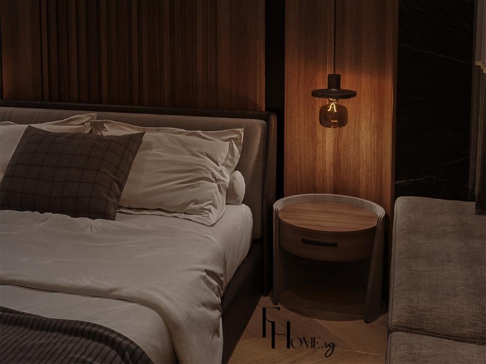 Thiết kế nội thất phòng ngủ 9m² tối giản với táp đầu giường ngăn kéo
