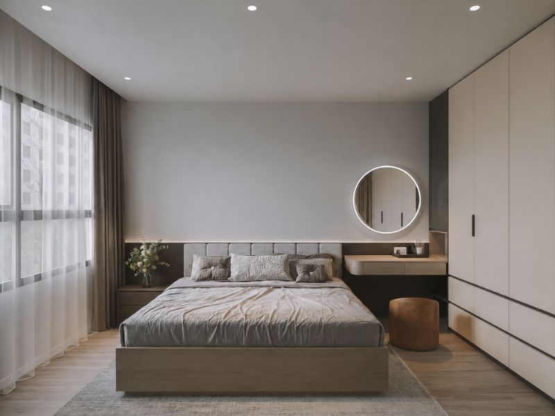 Thiết kế nội thất chung cư 105m2 2 phòng ngủ với phòng ngủ chính