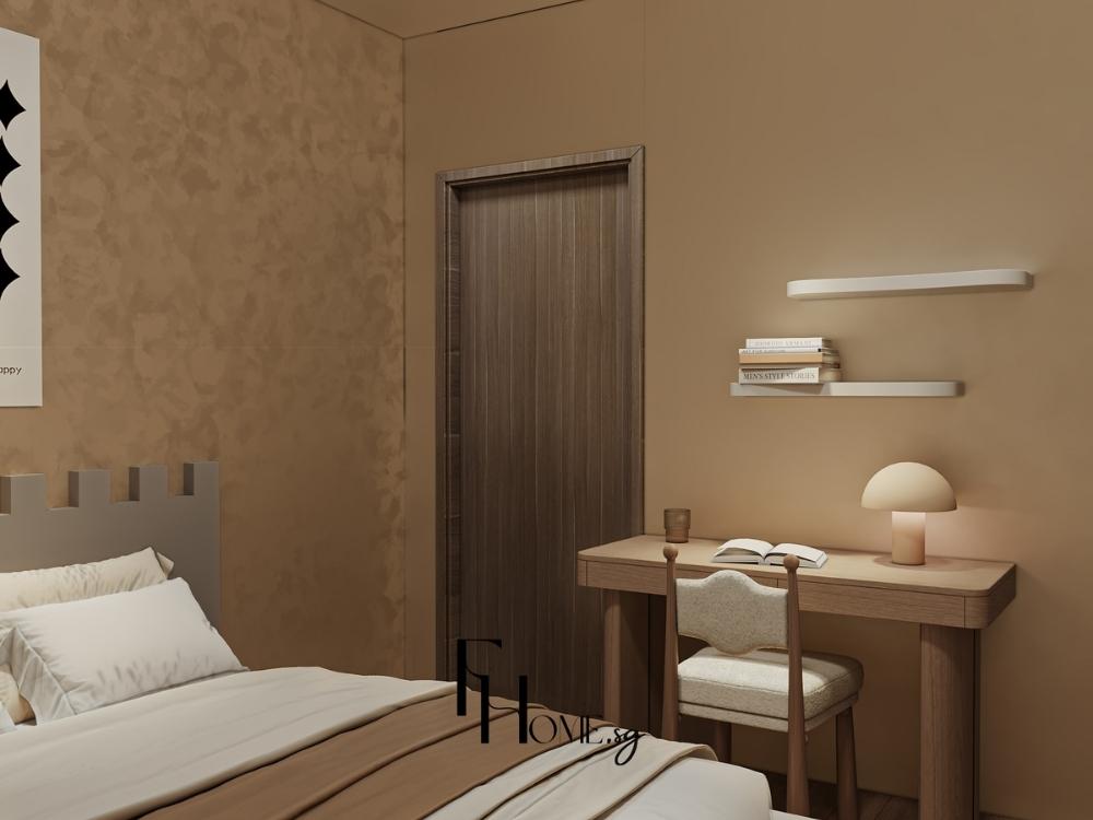 Thiết kế nội thất phòng ngủ cho nam kết hợp bàn làm việc tối giản, tối ưu tiện nghi và trải nghiệm sống