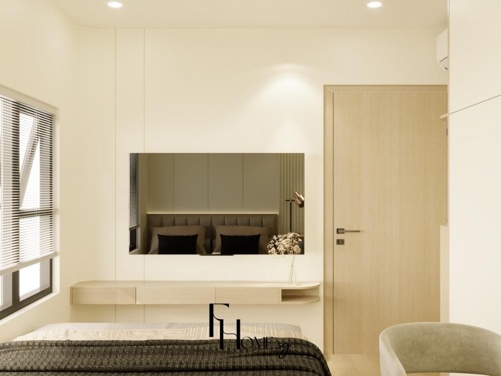 Thiết kế nội thất phòng ngủ cho người lớn tuổi bố trí nội thất tối giản, lối đi rộng rãi, tay nắm cửa và công tắc dễ sử dụng