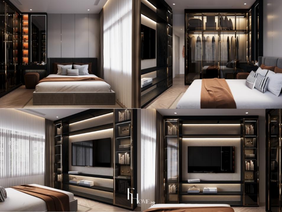 Thiết kế nội thất phòng ngủ master phong cách Luxury với không gian rộng rãi, bố cục thanh lịch và ánh sáng nhẹ nhàng