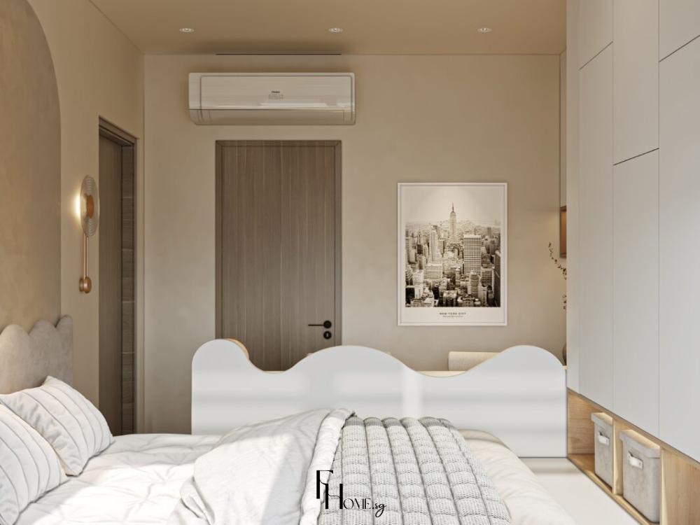 Thiết kế nội thất phòng ngủ phong cách Farmhouse tạo cảm giác yên bình và ấm cúng, kết hợp các gam màu nhẹ nhàng