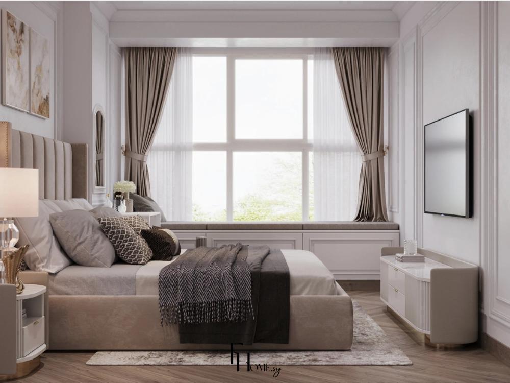 Thiết kế nội thất phòng ngủ phong cách cổ điển mang đến không gian ấm cúng, trang nhã với các chi tiết trang trí phào chỉ và tông màu trầm ấm