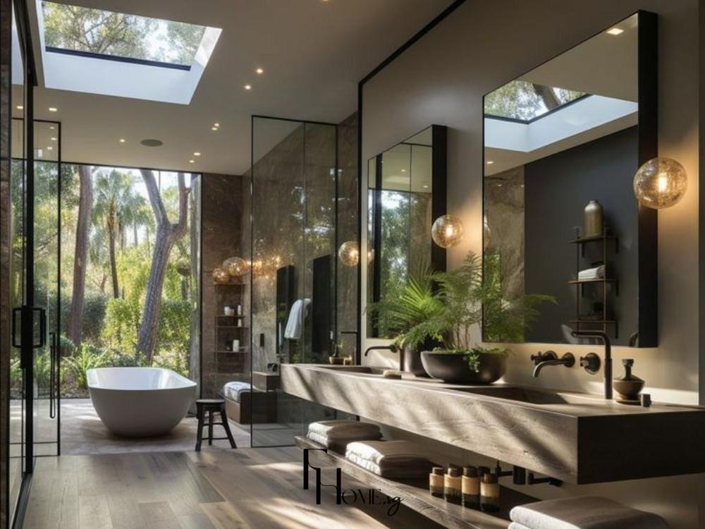 Thiết kế nội thất phòng tắm biệt thự rộng rãi, sang trọng và an toàn, kết hợp vật liệu cao cấp và thiết bị hiện đại