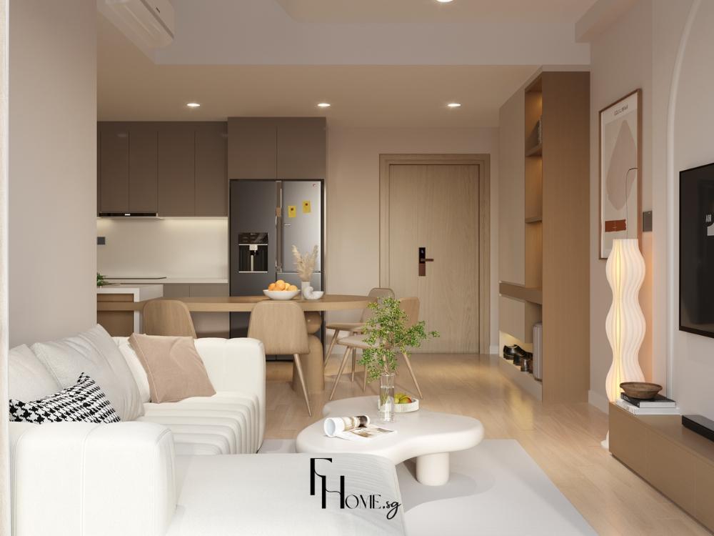 Thiết kế phòng khách 90m2 tích hợp phòng bếp